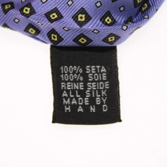 Drake's NWT Neck Tie Purple w Blackish Blue/Yellow/White Geo Pattern 100% Silk